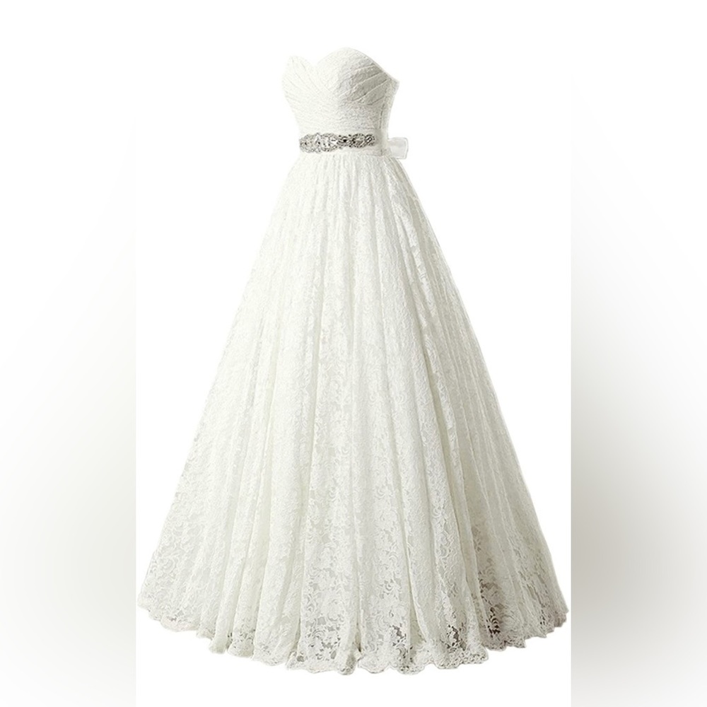 Women's Ball Gown lace Princess Wedding Dress Sash Beaded Bridal Evening Gown
